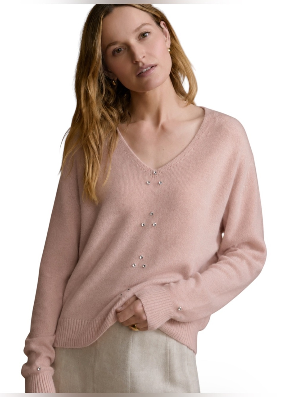The Cashmere Project Sweater Light Pink 100% Cashmere Embellished Rhinestones M